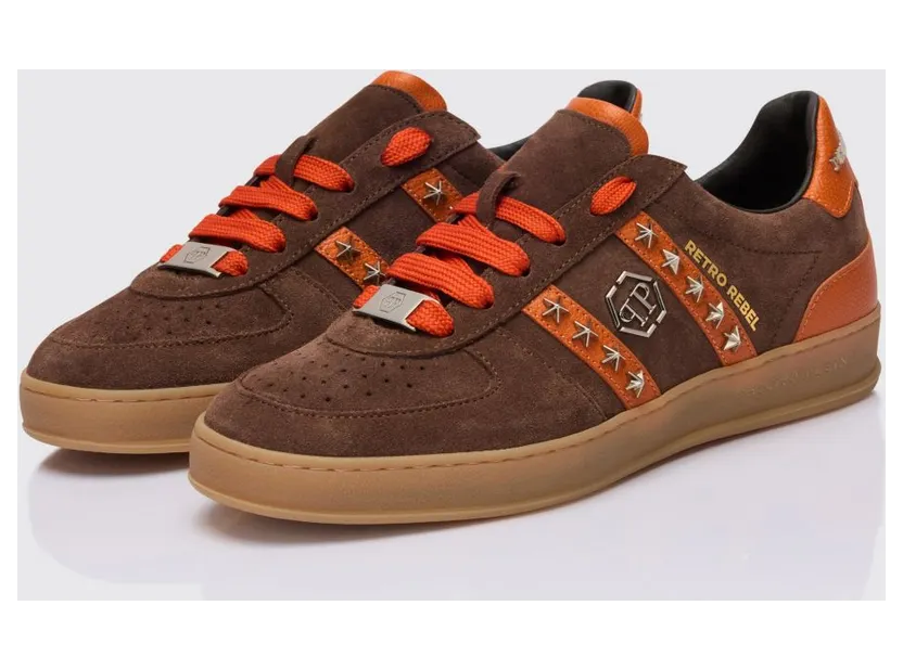 Philipp plein Retro Rebel Suede Sneakers with Applied Stars Brown (SAFSUSC0911PLE009N04)