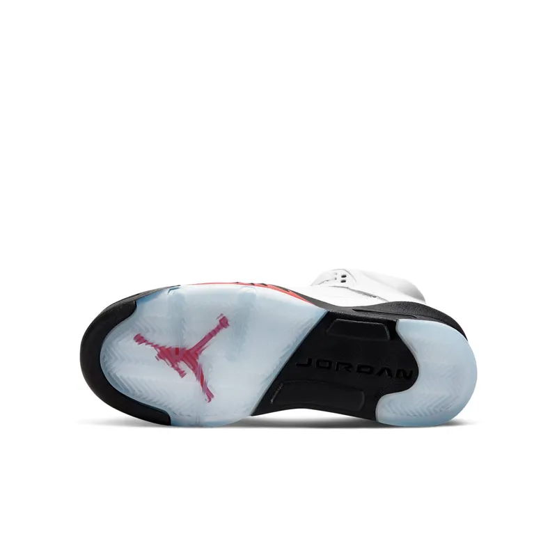 Jordan 5 Retro Fire Red Silver Tongue 2020 (GS) White/Black-Metallic Silver-Fire Red (440888-102)