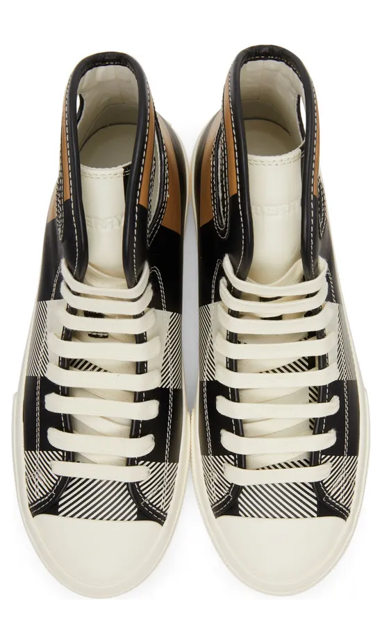 Burberry Black & White Check Porthole High-Top Sneakers (8042627) (5)