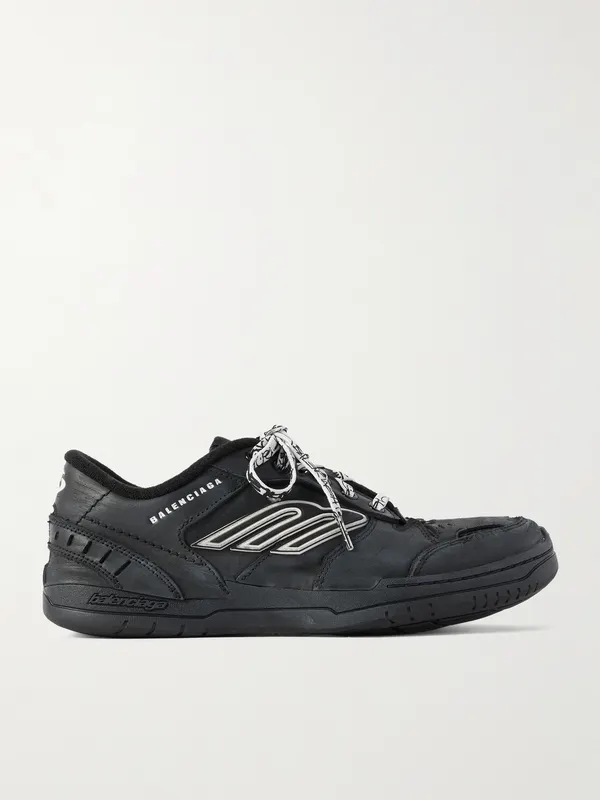 Balenciaga Hamptons Logo-Appliquéd Distressed Leather Black (841765WCURB)
