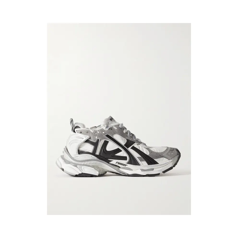 Balenciaga Runner Distressed Nylon, Suede and Rubber Gray (772774W3RNY)