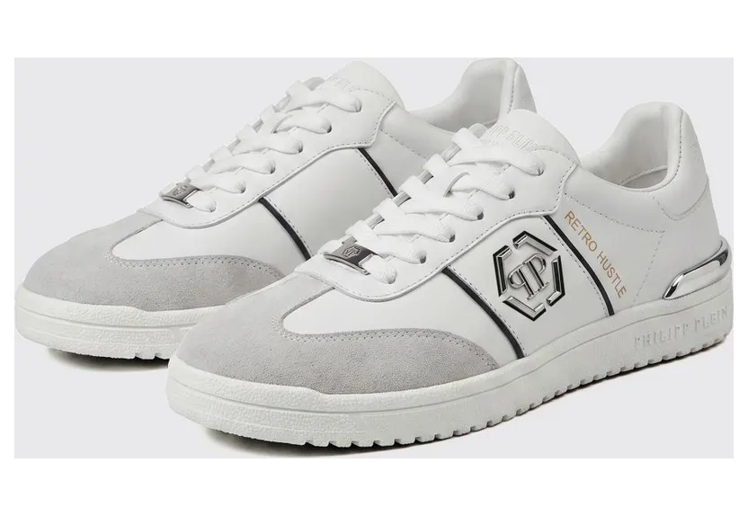 Philipp plein Retro Hustle Leather Sneakers with Hexagon Logo White (AAFSUSC1062PLE022N01)