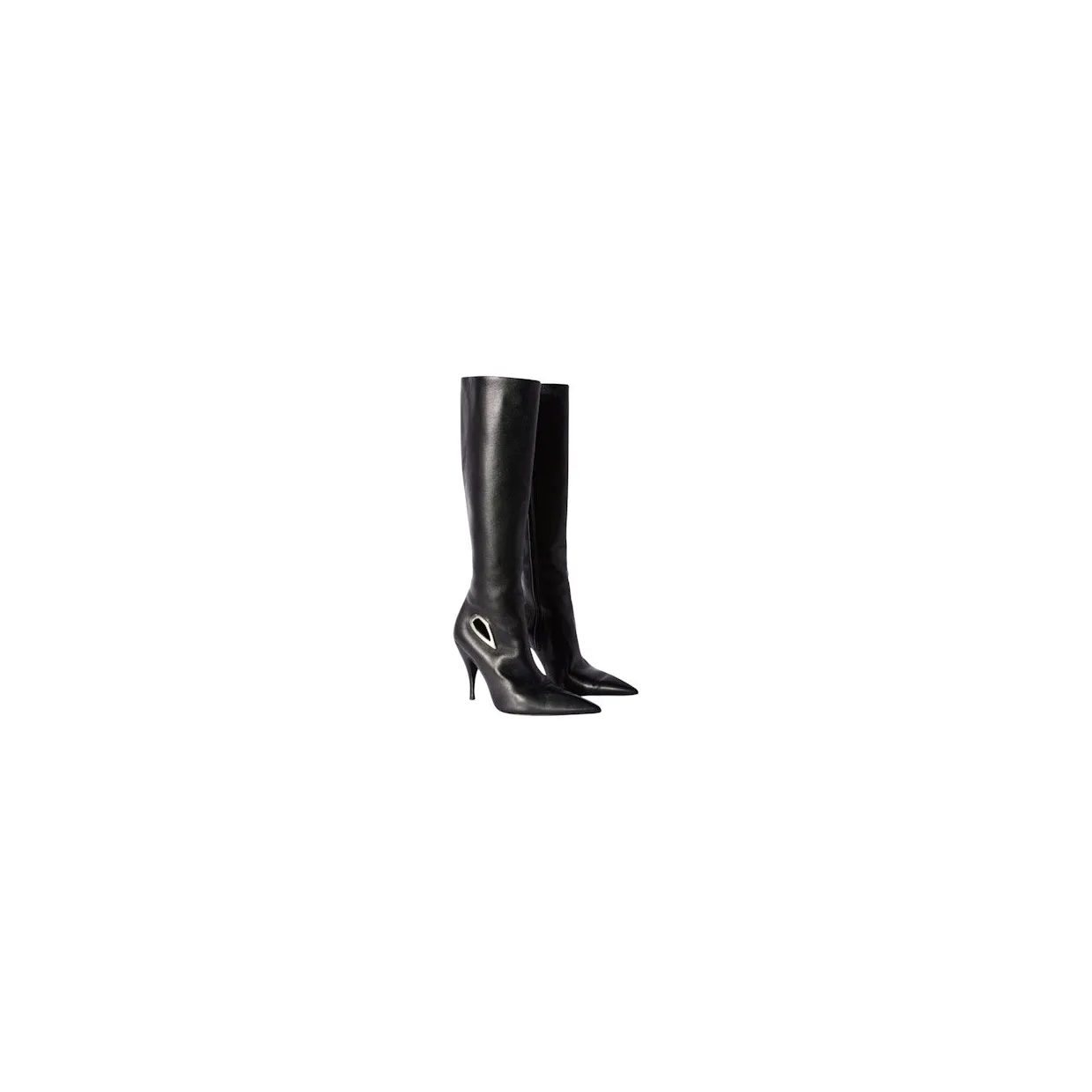 OFF-WHITE Crescent Knee High Leather Boots Black (OWIE040F23LEA0011072)