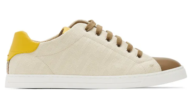 Fendi Beige and Brown Canvas Leather Sneakers (7E1350 AAWX)