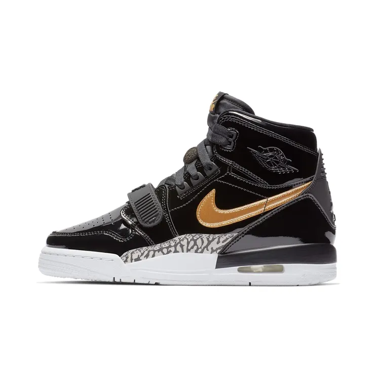 Jordan Legacy 312 Black Gold Patent (GS) “Black / White / Metallic Gold” (AT4040-007)