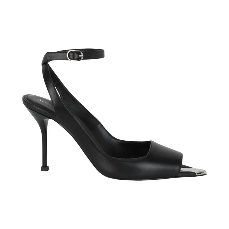 Alexander McQueen Punk Peep Toe 4 In Sandals Black Silver (757489-WIEA1-1081)
