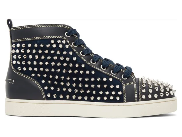 Christian Louboutin Navy Louis Spikes High-Top Sneakers (3200071)