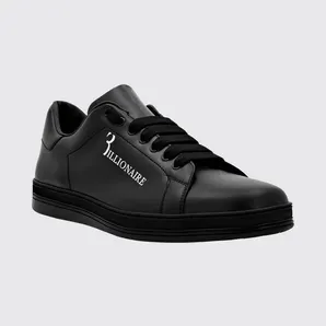 Billionaire Smooth Leather Low-Top Sneakers with Printed Logo and Padded Ankle Black (RABSMSC3792BLE029N02)