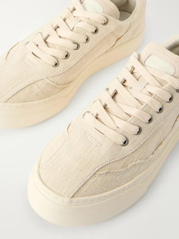 Omni Dellow Suede-Trimmed Distressed Drill Beige (OM01274)