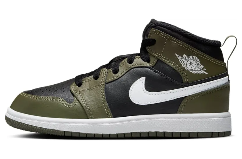 Jordan 1 Mid Black Medium Olive White (DQ8424-092)