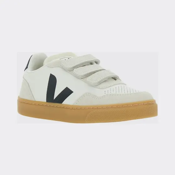 Veja Boy’s V-90 Sneakers in Organic Leather with Velcro Fastening White (SX2021006CP1P12)