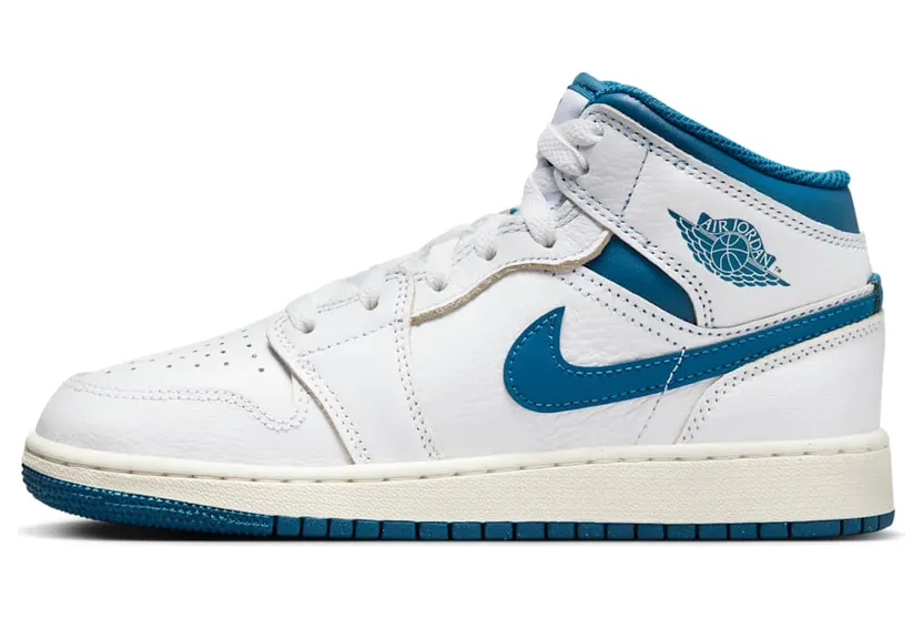 Jordan 1 Mid SE GS “White / Sail / Industrial Blue” (FN7432-141)