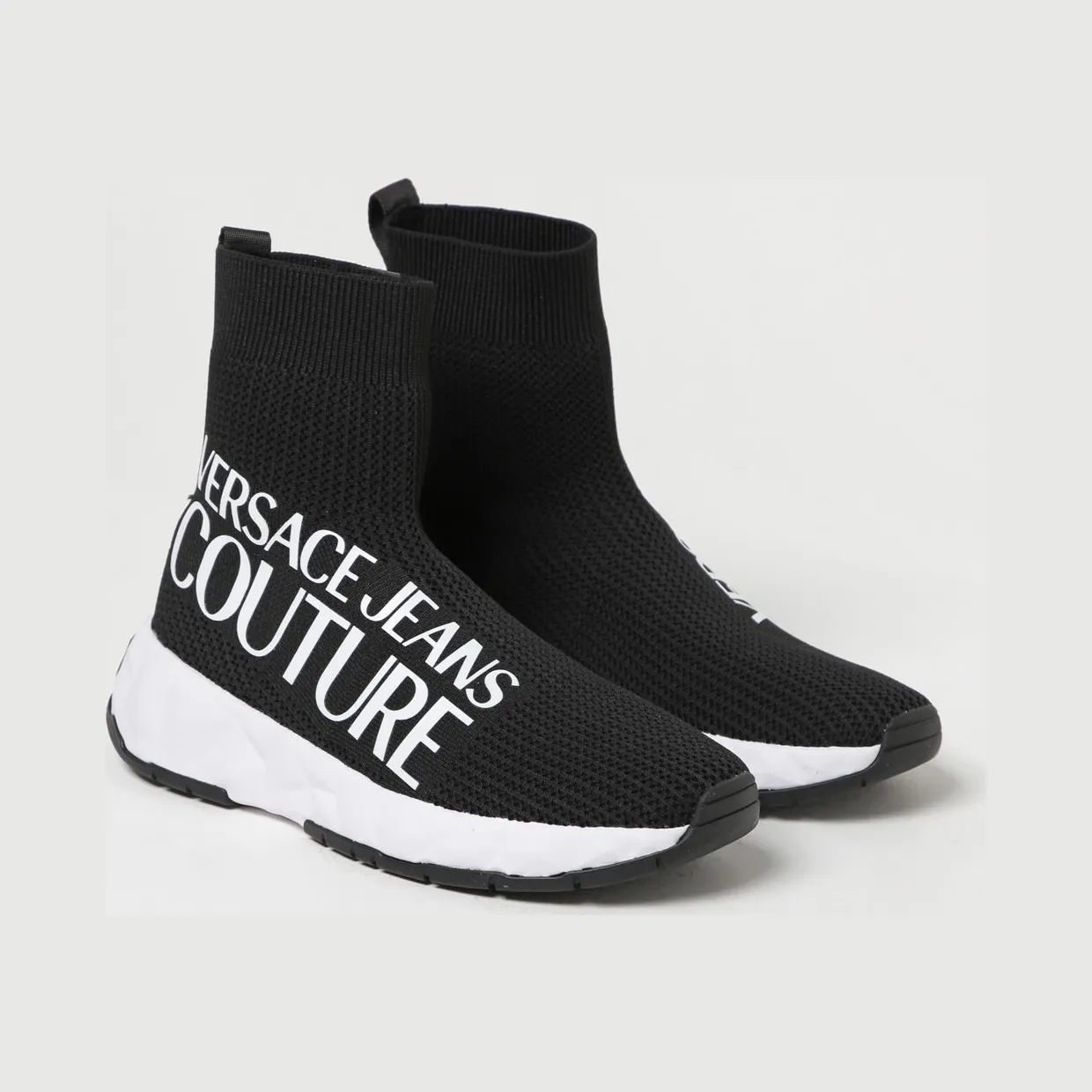 Versace Stretch Knit Sneakers with Printed Logo Black (75VA3SB5ZS671899)