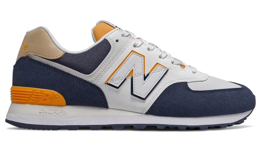 New Balance 574 White Navy Yellow