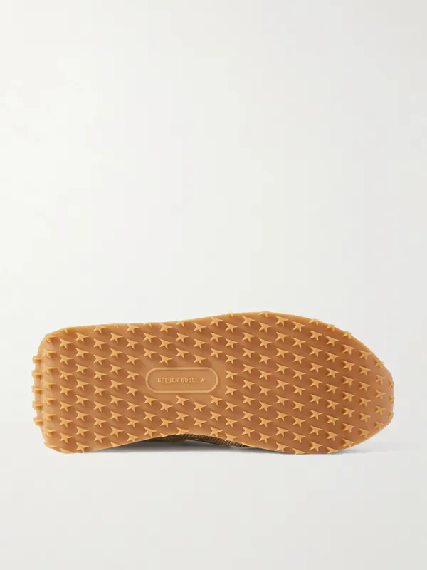 Golden Goose Marathon Distressed Suede-Trimmed Printed Mesh Sneakers Beige (GMF00683.F007840) (3)