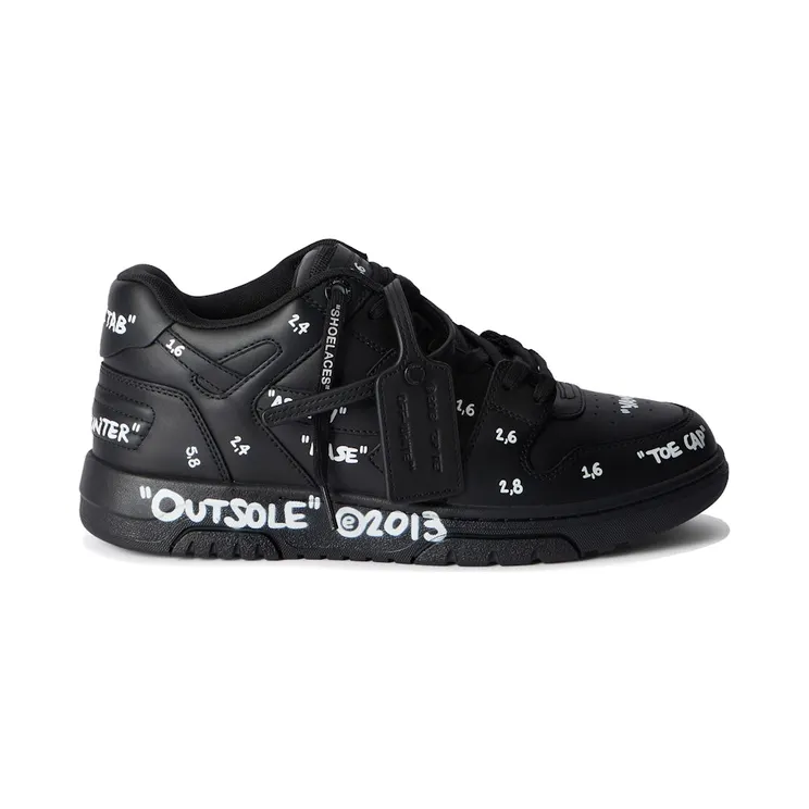 OFF-WHITE Out Of Office Low Tops Black White Text Motifs (OMIA189F25LEA0071001)