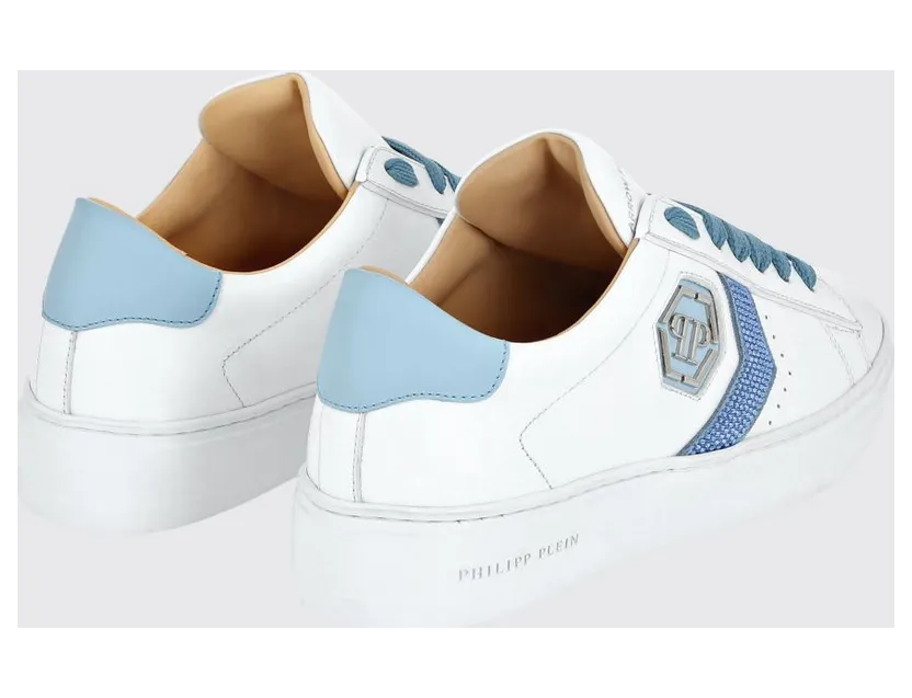 Philipp plein Low-Top Leather Sneakers with Monogram and Hexagon Logo Turquoise (AADSUSC0678PLE075N07) (2)