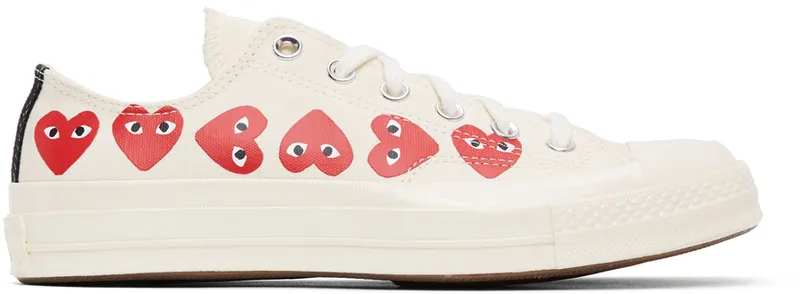 Comme des Garçons Play Off-White Converse Edition Multiple Hearts Chuck 70 Low Sneakers (K117)