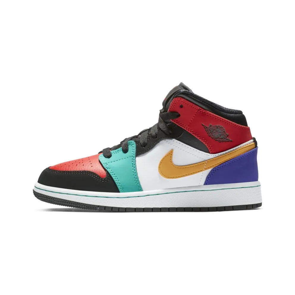Jordan 1 Mid Bred Multi-Color (GS) White/University Red-Black-Turbo Green (554725-125)
