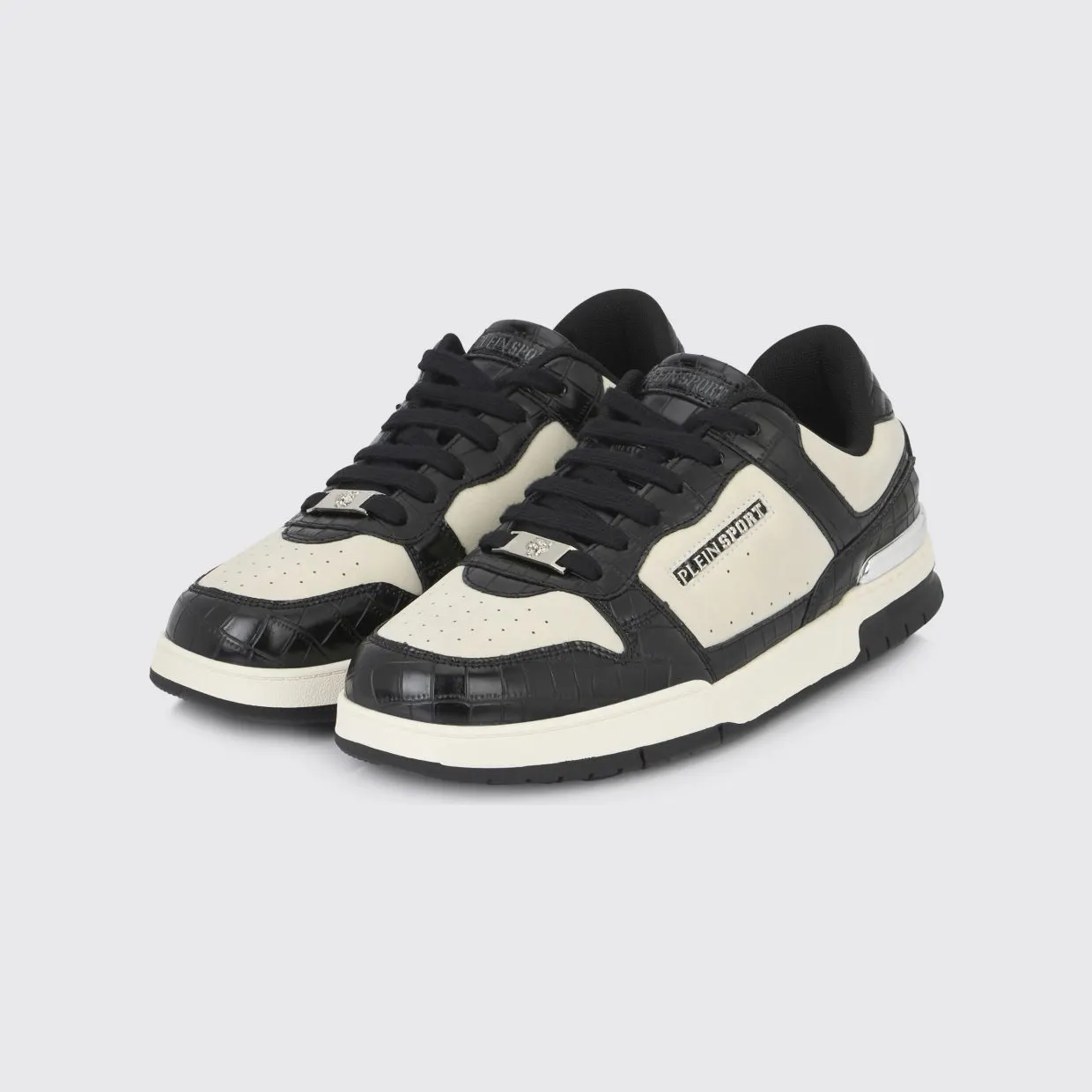 Plein Sport Suede And Crocodile Print Leather Sneakers White 1 (FAESUSC0795STE003N0102)