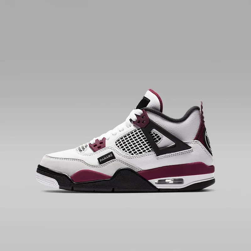 Jordan 4 Retro PSG Paris Saint-Germain (GS) White/Bordeaux-Neutral Grey-Black (CZ6509-100)