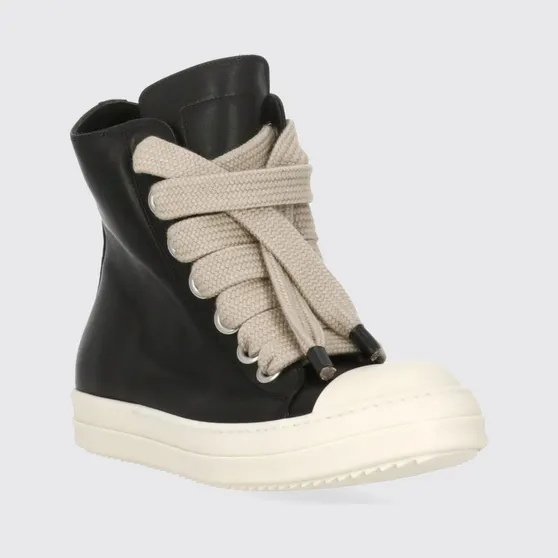 Rick owens High-Top Smooth Leather Trainers with Zip Closure and Rubber Toe Black (RU02F4892LCOW2911)