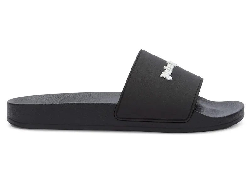 Palm Angels Classic Logo Pool Slides Black White (PMIC010C99MAT0011001)