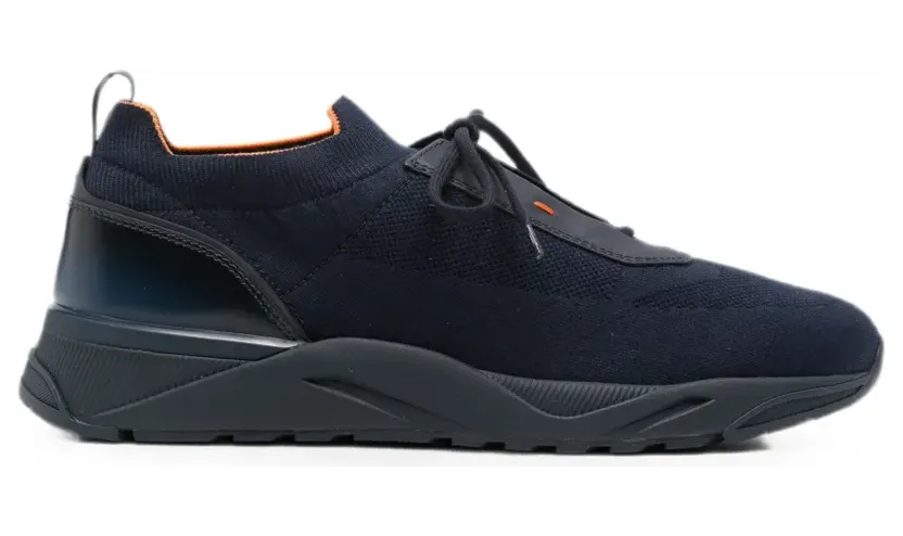 Santoni Flin gebreide met leren afwerking “Blue” (MBIO21601NOTNHOUD)