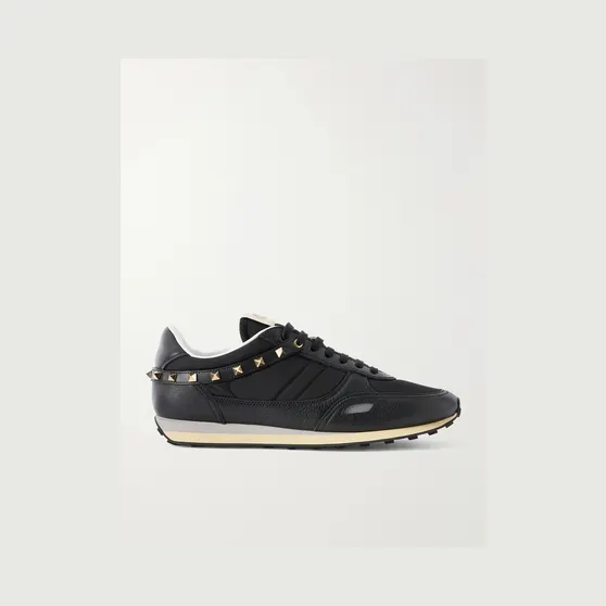 Valentino Garavani Stud Up Embellished Leather-Trimmed Sneakers Black (9Y0S0O23ZDL)