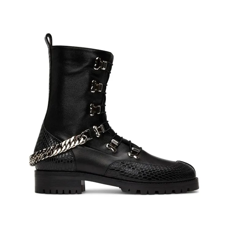 Christian Louboutin Horse Guarda Flat Calf Boot Black Silver (3200582 BK65)