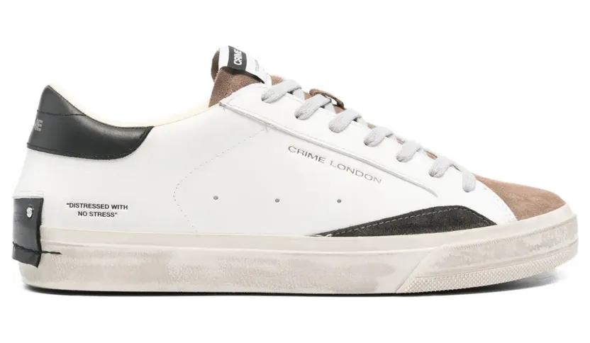 Crime London Distressed Downtown Sneakers aus Leder und Wildleder – Weiß (11072)