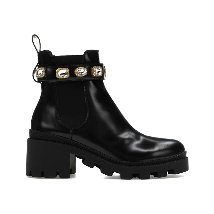 Gucci Crystal Belt 60mm Ankle Boot Black Leather (550036 DKS00 1000)