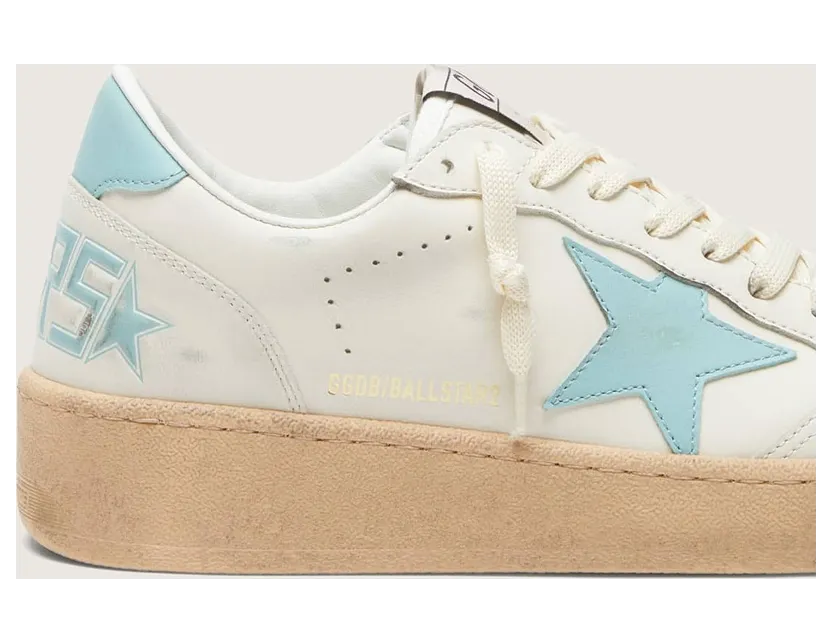 Golden Goose Women’S Ball Star In White Leather With Light Blue Star (GWF00804.F008501.10422) (4)