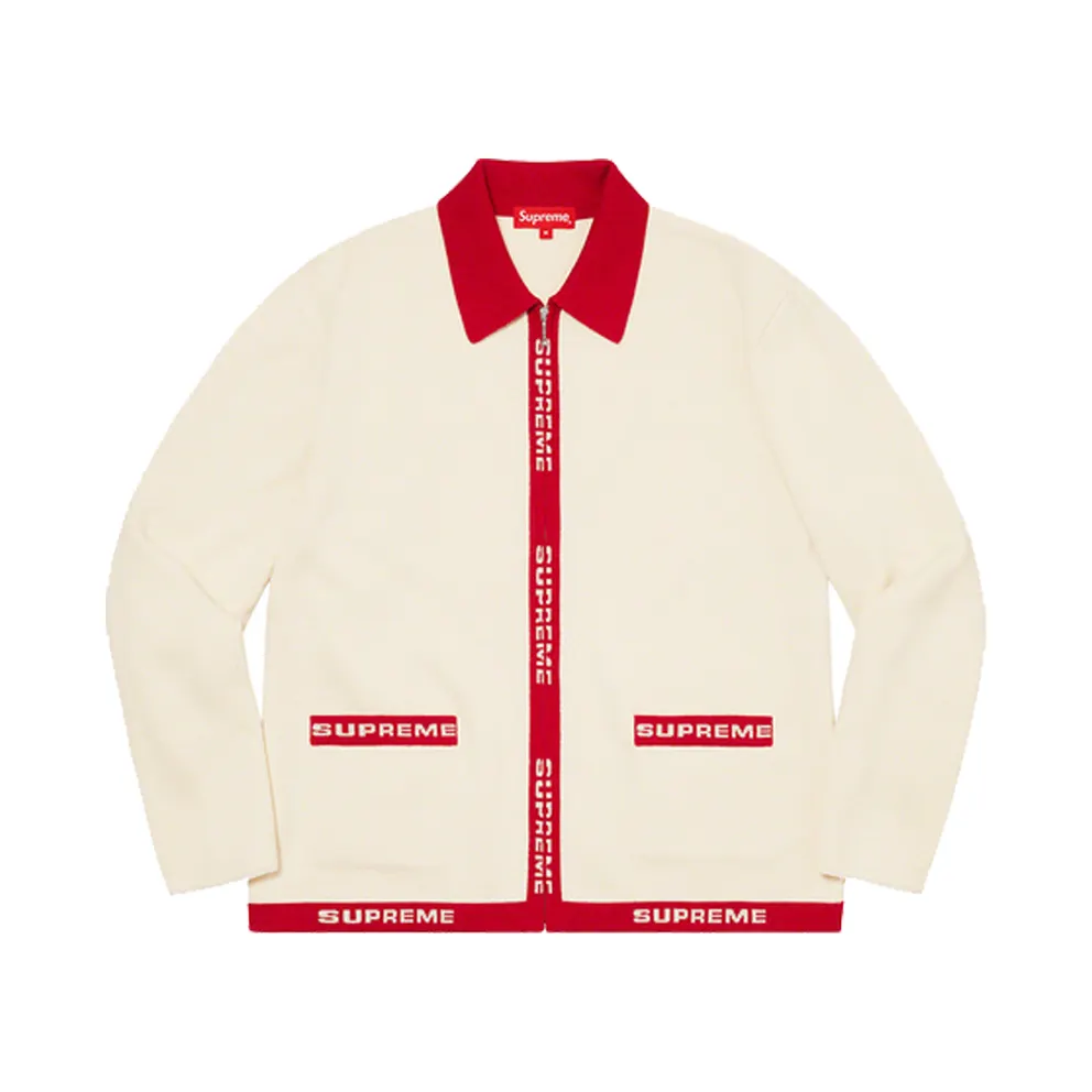 Supreme Logo Trim Zip Up Cardigan White (SS21) (SS32)