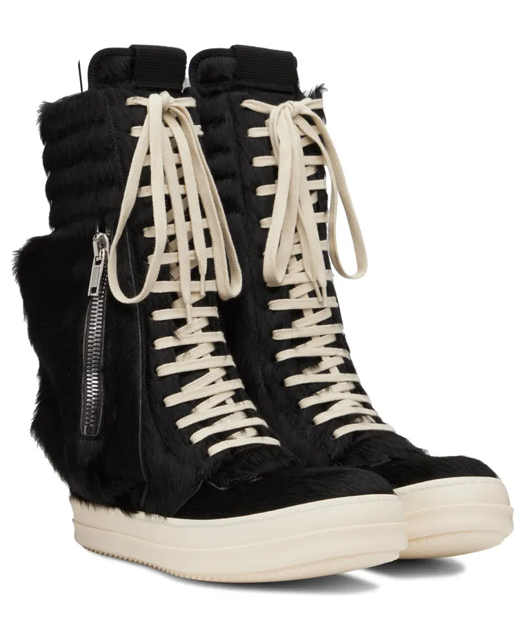 Rick Owens Black Cargobasket Pony Hair Sneakers (RR02B2899 LHL) (4)