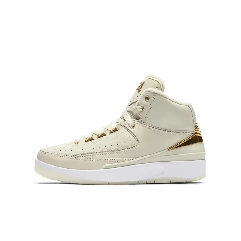 Jordan 2 Retro Quai 54 (GS) Light Bone/White-Metallic Gold (866034-001)