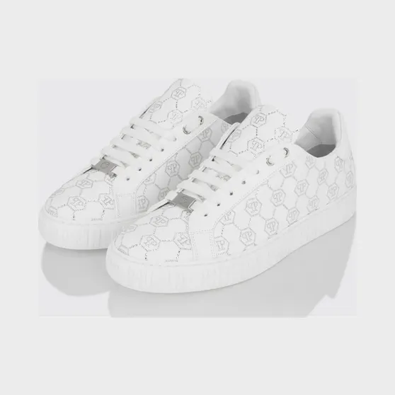 Philipp plein Carson Leather Sneakers with Rhinestone Hexagon White (SAFSUSC0920PLE005N01)