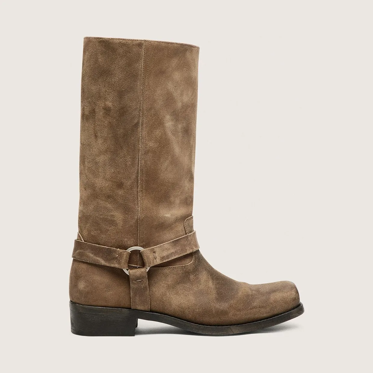 Golden Goose High Biker Boots In Dark Beige Waxed Suede With Strap And A Silver-Colored Buckle (GWF01057.F008237.15693)