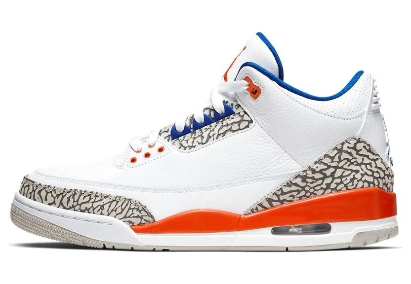 Air Jordan 3 Retro Knicks “White / University Orange / Tech Grey / Old Royal” (136064-148)