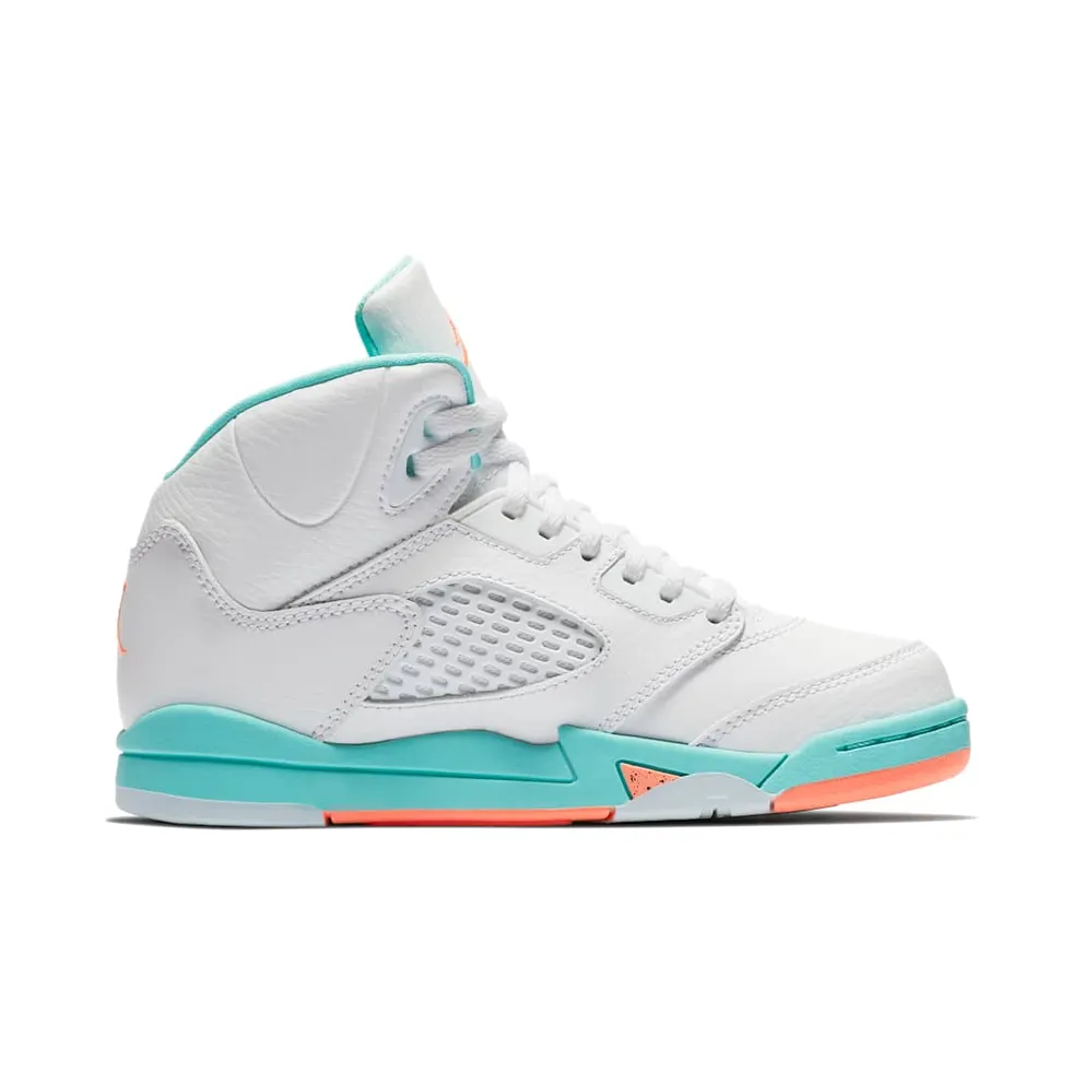 Jordan 5 Retro Light Aqua (PS) White/Crimson Pulse-Light Aqua-Black (440893-100)