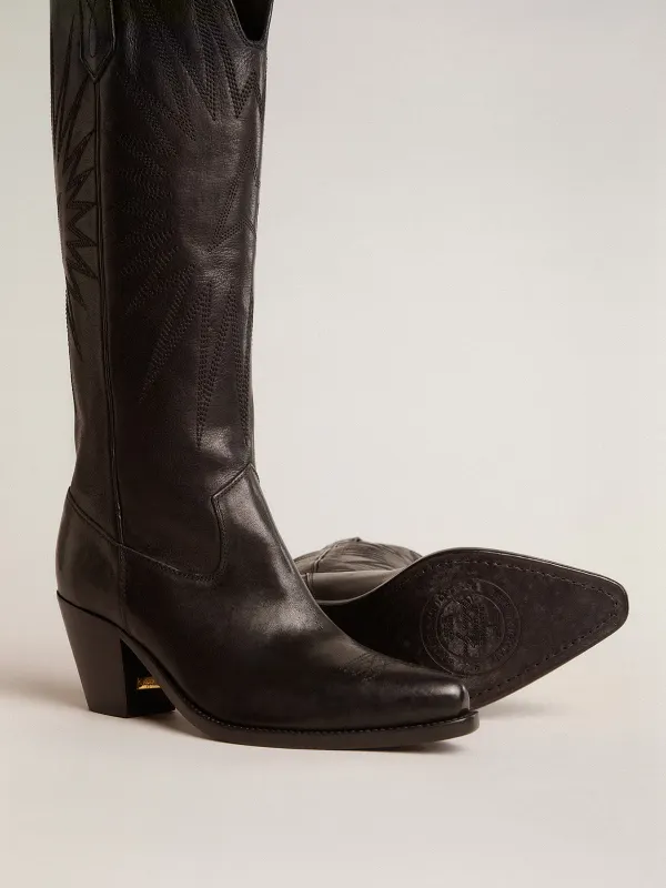 Golden Goose Wish Star Boots In Black Leather With Star Embroidery (GWF00779.F006289.90100) (4)
