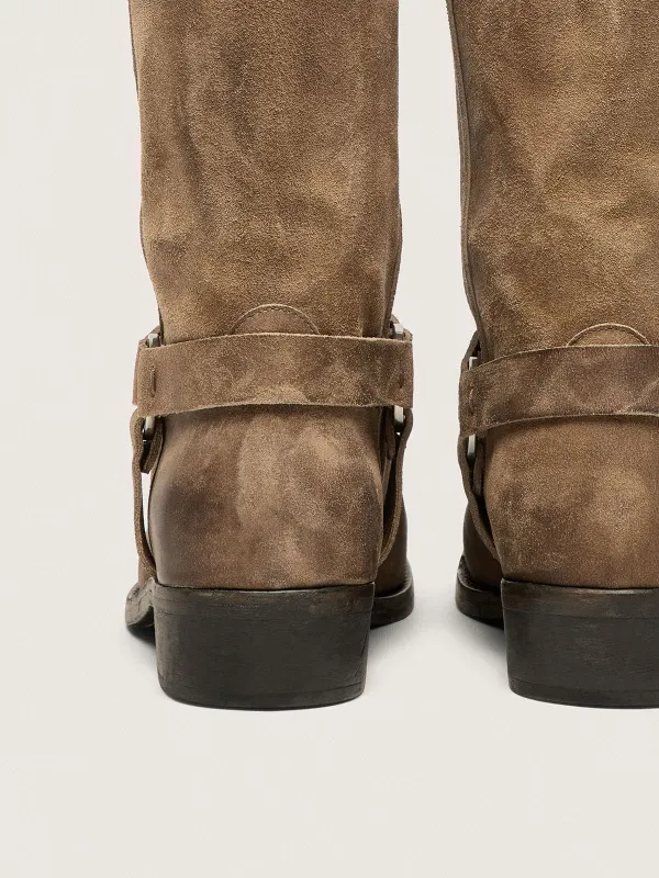 Golden Goose High Biker Boots In Dark Beige Waxed Suede With Strap And A Silver-Colored Buckle (GWF01057.F008237.15693) (6)
