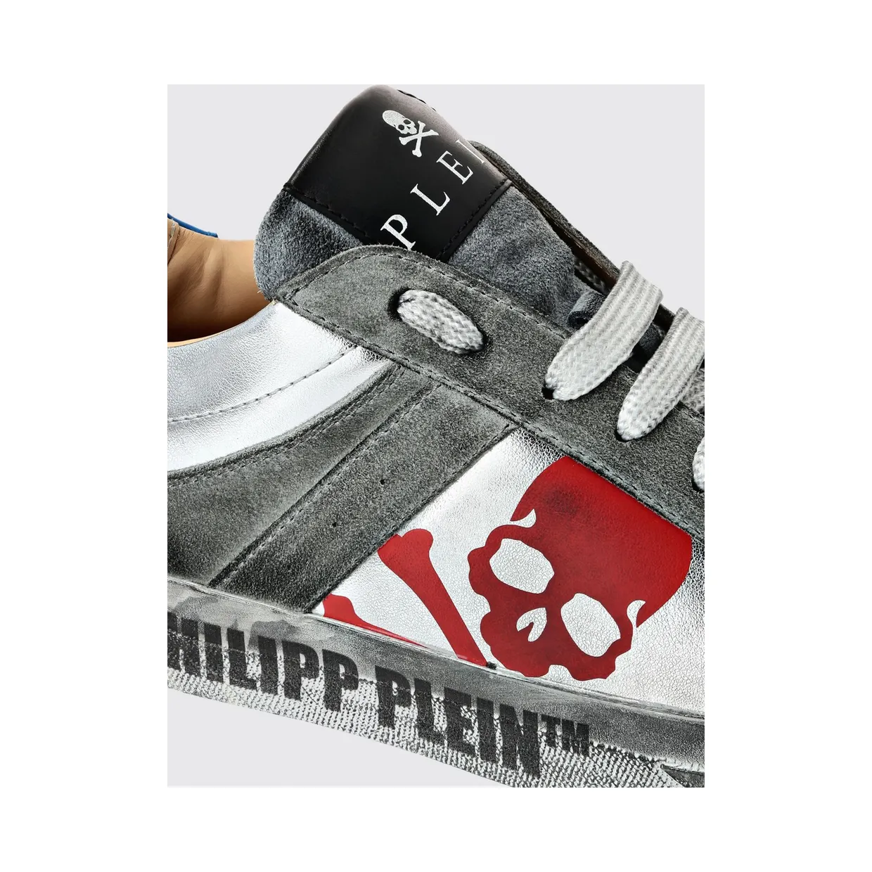 Philipp plein Retrokickz TM Suede Sneakers with Laminated Skull Print Silver (UACSUSC0207PLE010N70) (2)