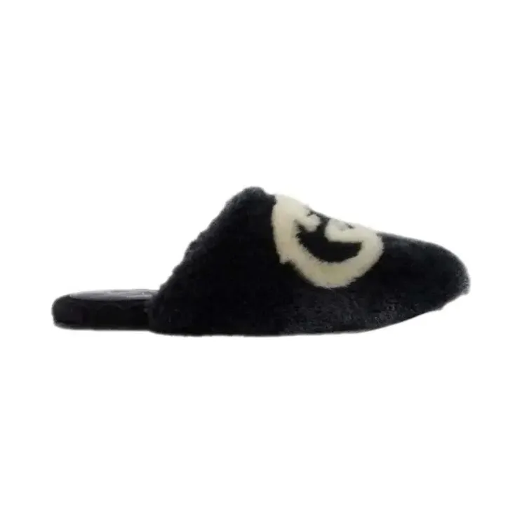 Gucci Interlocking G Faux-Fur Slippers Black White (719847 AAAUL 1020)