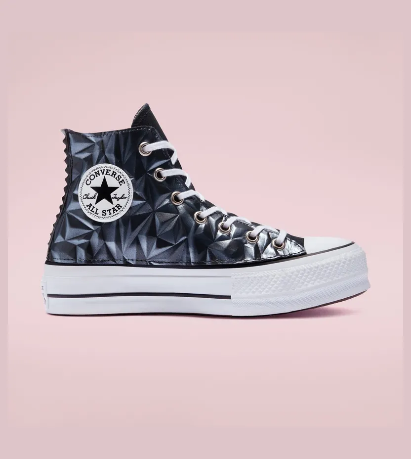 Converse Chuck Taylor All Star Platform Metal Leather Black Crystal Leather 3d (572928C)
