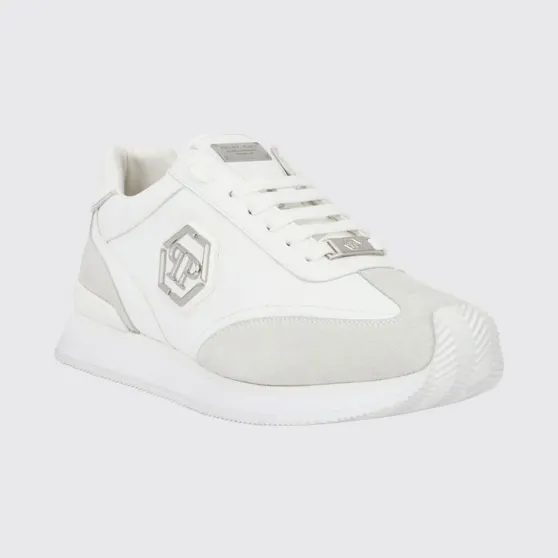 Philipp plein Leather and Suede Low-Top Sneakers with Hexagon Logo and Monogram White (UAFSUSC1074PLE005N01)