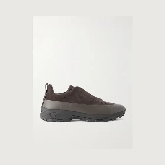 Zegna Triple Stitch™ Monte Rubber-Trimmed Suede Slip-On Sneakers Dark brown (LHNEL)