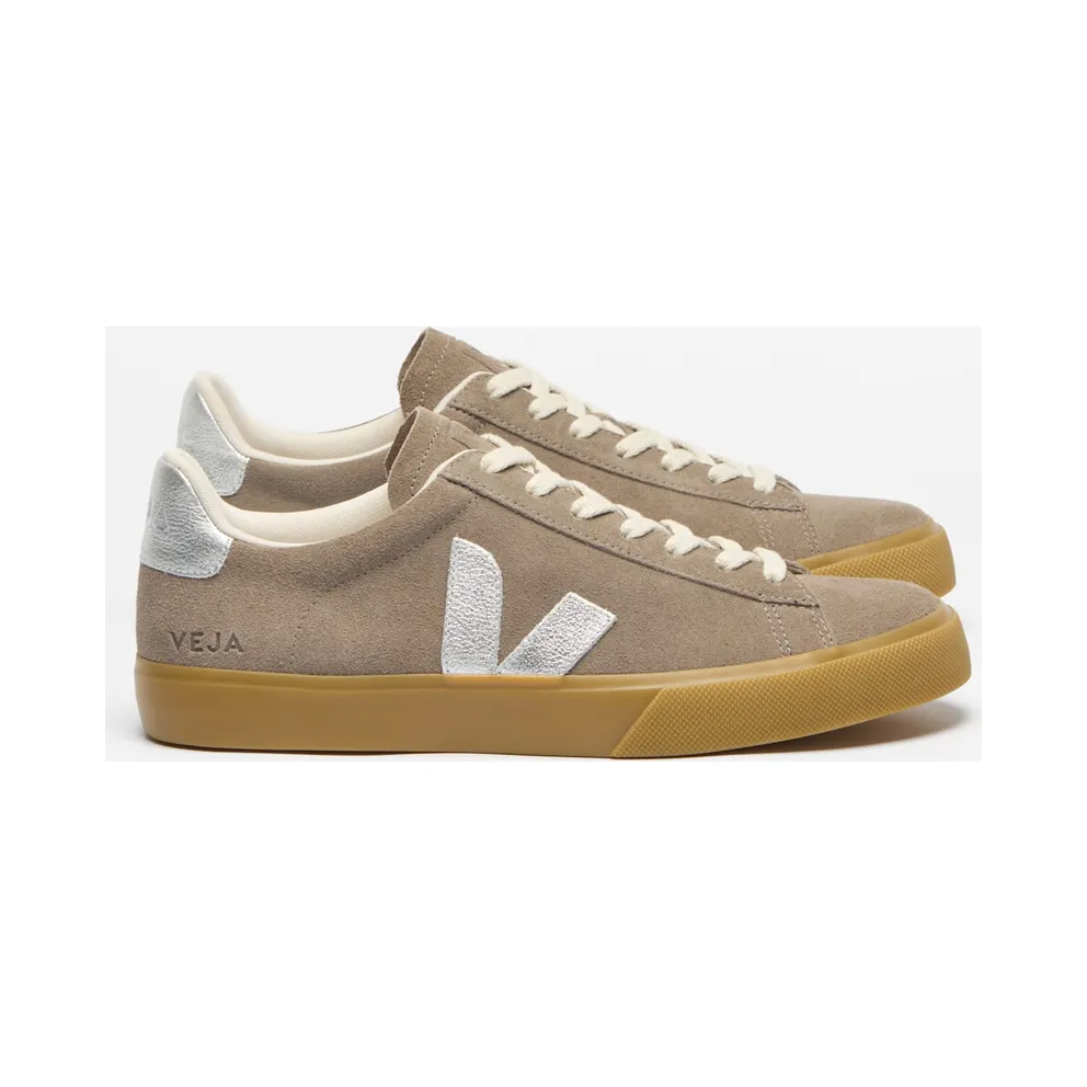 Veja Campo Low Top Sneakers in O. T. Leather with Contrast Logo Silver (CP0321809)
