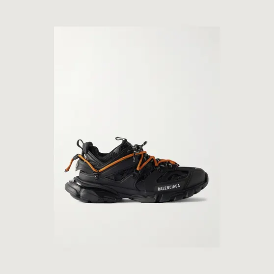 Balenciaga Track Trail Logo-Print TPU and Shell Sneakers Black (800592WTRHK)