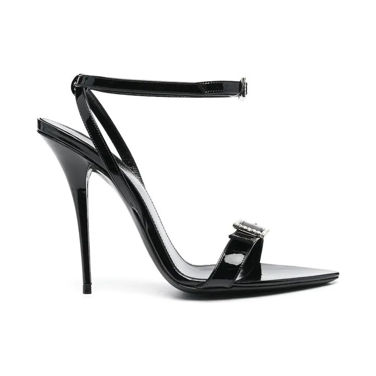 Saint Laurent Gippy Buckled Sandal Heels Black Leather (7095961TV001000)